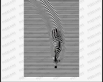 Zebra Optical Illusion Art: Black and White Geometric Print (Digital Download)