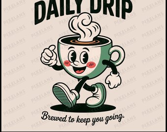 Retro Coffee Cup Cartoon Mascot SVG, Barista Art (Digital Download)