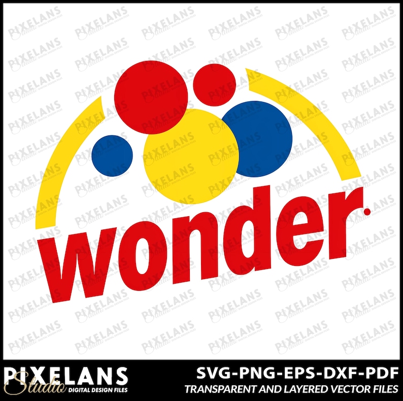 Puede incluir: Un logotipo rojo y amarillo con la palabra "wonder" en letras rojas. El logotipo presenta una forma de media luna amarilla con tres c&iacute;rculos en su interior: uno azul, uno amarillo y uno rojo.