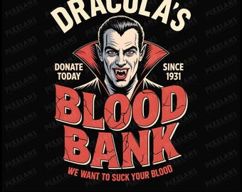Divertida camiseta de vampiro de Halloween del Banco de Sangre de Drácula para amantes del terror y fiestas de disfraces espeluznantes.