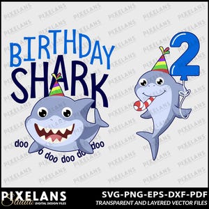 Birthday Shark 2nd Birthday Party Design (Digital Download)