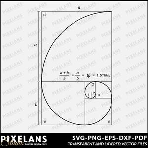 Golden Ratio Spiral SVG: Fibonacci Sequence Clipart (Digital Download)