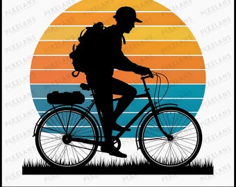 Retro Sunset Bicycle Silhouette Art: Adventure Digital Design (Digital Download)