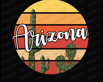 Arizona Sunset Cactus Design: Retro Southwest Art (Digital Download)