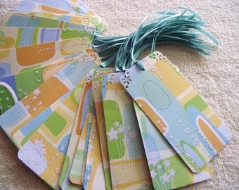 Last 35 Gift Tags -   WEDDING WISH TREE Tags- Escort Cards - Prestrung w/Satin Ribbon - Squiggles and Stars- Last Set