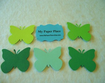 50 - Shades of Green Butterfly Die Cuts- 2 inch cardstock-  Free Secondary US Shipping