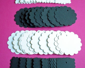 100 - Black And White Heavy Cardstock Tags  - 2 Sizes CIRCLES AND SQUARES -  Free Secondary Shipping