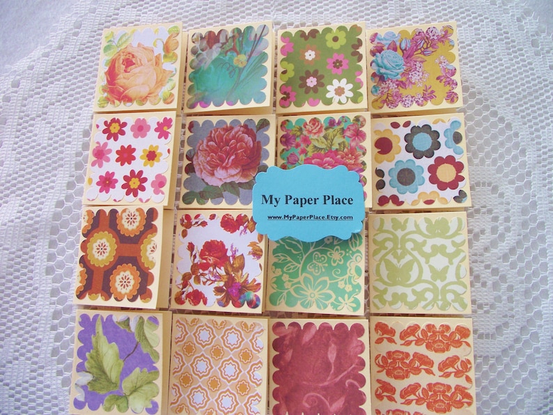 2 Mini Note Cards/Gift Cards Shop Thank You Cards-Assorted Flower Patterns Upcycled New File Folders White Envelopes image 3
