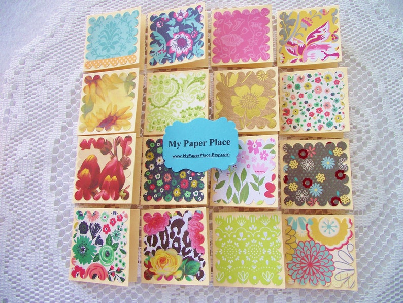 2 Mini Note Cards/Gift Cards Shop Thank You Cards-Assorted Flower Patterns Upcycled New File Folders White Envelopes image 4