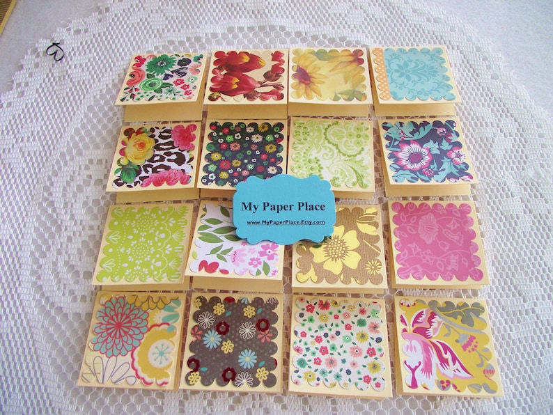 2 Mini Note Cards/Gift Cards Shop Thank You Cards-Assorted Flower Patterns Upcycled New File Folders White Envelopes image 2