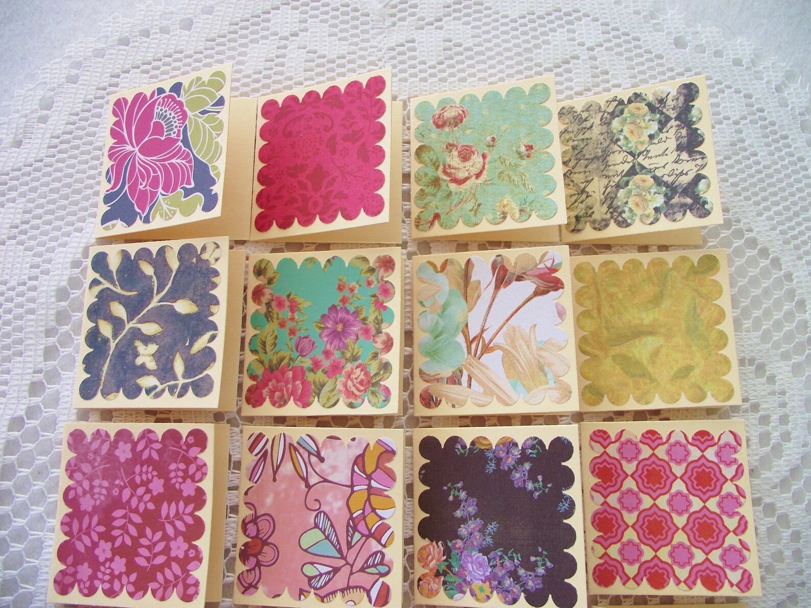 2 Mini Note Cards/gift Cards Assorted Flower Patterns Etsy
