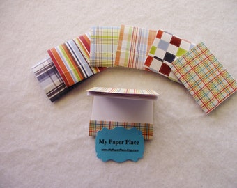 12 - 3"x4" Matchbook Notepads- Multi Colored Stripes and Plaids- 12 - 3 x 4 inch fold over sheets - READY TO SHIP