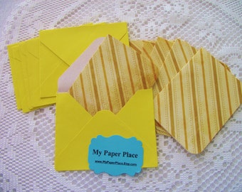6 - 3"x4" Mini Note Cards/Gift Cards with envelopes  - Tan Striped Patterned Cards - Bright Yellow Envelopes,  Free Secondary Shipping