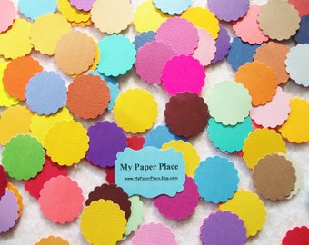 100 - Assorted  1.5  Inch Scalloped  Cardstock Circles/Die Cuts/Punchies/Embellishments -Solid Colors  Free Secondary Shipping