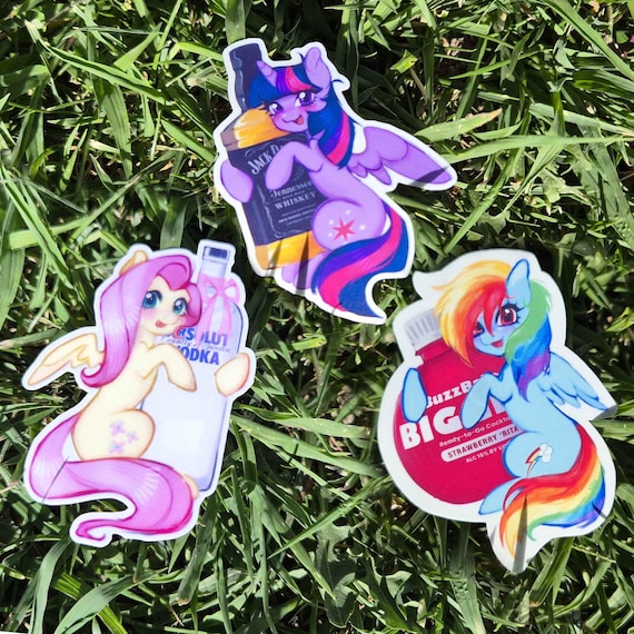 Sparkle Pony Twilight Fluttershy Rainbow Dash Alcohol bottles meme mlp VINYL sticker 6 INCH- 3 INCH