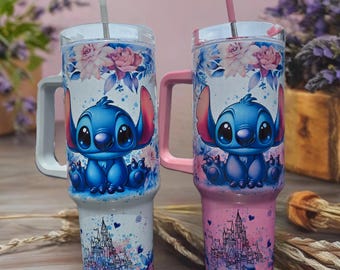 Blue Alien Cartoon 40oz tumbler - Stainless Steel with handle - Just a girl who Loves