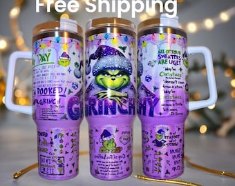 Purple Christmas 40oz Tumbler - Stainless Steel - Green man in bling fun holiday cup