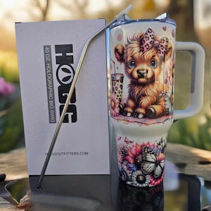 40oz Highland Cow Tumbler | Insulated Travel Mug, Cow Lover Gift, Cute Drinkware for Hot & Cold Beverages