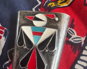 Southwestern Thunderbird Scarf Slide Ring, Enamel Silver-Plated Copper Neckerchief Clip wild rags Rrl style