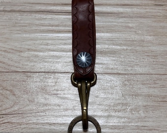 Rare RRL double rl Leather carved tooled Western retro floral Hand brown colour  belt keychain key fob Charm Unisex
