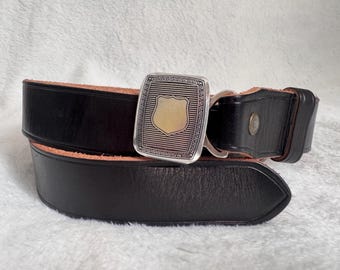 Rare Double Rl RRL Vintage western unique design style black leather belt buckle Italy made, Italian vegetable leather,  size 34