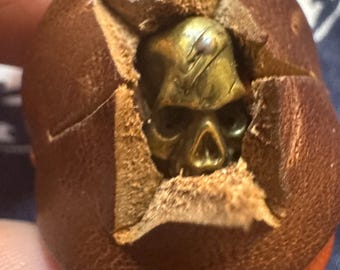 Handmade Italian Vegetable two tone brown Leather Skull Scarf Slide Slider Vintage Brass Skull Bandana Ring neckwear rrl style