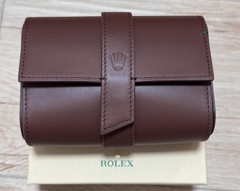 NIB extremely rare NOS vintage Rolex brown leather two watch watches  travel case pouch  Baselword dealer agent VIP gift collector & wonder