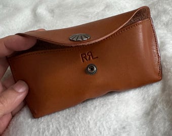 Rare Double Rl RRL rrl Ralph Lauren logo hand brushed vegetable-tanned  cowhide leather eyeglasses case holder eye glass box accessories