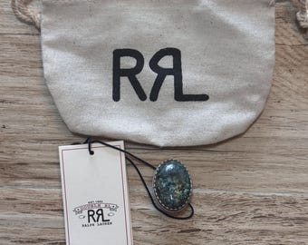 Double RL Rrl Ralph Lauren Turquoise Gemstone bandana Scarf Slider Ring – Vintage Silver Tone Western Accessory neckerchief holder
