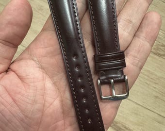 日本新禧馬臀皮 Japan “Shinki Hikaku” horse leather shell cordovan hand made watch strap Colour 8 Curved 20 mm x 16mm