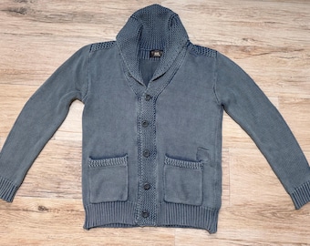 RARE vintage  double rl RRL Ralph Lauren indigo dyed blue Shawl Collar Cardigan Casual Knit