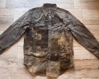 Rare find limited Edition Double RL RRL distressed canvas Corduroy Patchwork boro concho collar button Western Shirt cut wash tag cheap sale