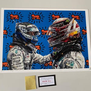 DEATH NYC Signed Pop Art Print F1 Hamilton Bottas Haring Style COA 52/100