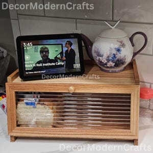 Walnut Wooden Bread Box: Kitchen Countertop Organizer with Frosted Acrylic