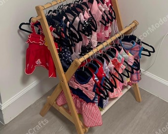 Foldable Bamboo Kids Clothing Rack with Storage Shelf
