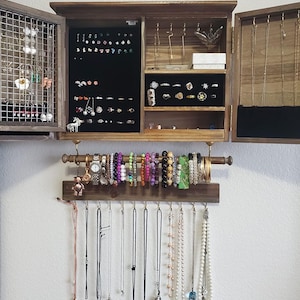 Wooden Wall Mounted Jewelry Organizer with Barn Door