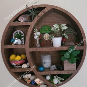 Boho Moon Wall Shelf: Paulownia Wood Crystal Display