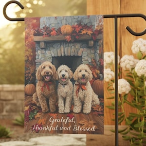 Fall Doodle Art Garden Flag, Doodle Mom, Outdoor Yard House Flag Garden Banner, Goldendoodle Home Decor Gift Dog Lovers Garden Flag