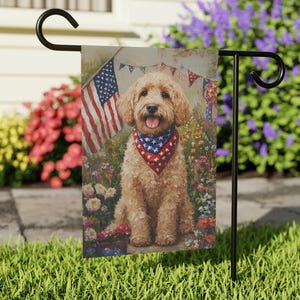 USA Doodle Art Garden Flag, Doodle Mom, Outdoor Yard House Flag Garden Banner, Goldendoodle Home Decor Gift Dog Lovers Garden Flag