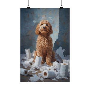 Doodle Dog Bathroom Art Poster, Funny Doodle Bathroom, Goldendoodle Labradoodle Print, Fun Wall Art Doodle Dog Print Matte Vertical Poster