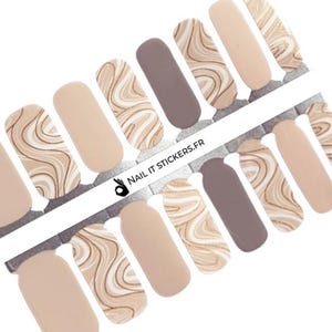 Caramel Drizzle - Beige & Gold Lines Nail Wraps | Nail Decals | Nail Stickers | Nail Strips | Nail Art | Press Ons