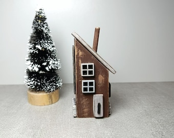 Forest Christmas cottage, Wooden gift house, A miniature gift, Country house, personalized brown mini house.