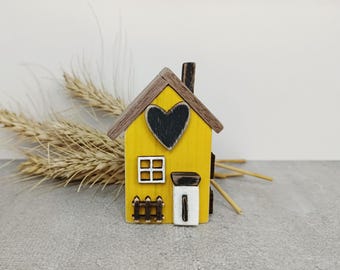 Wooden miniature house, rustic home decor, miniature handmade decor, wooden cottage sculpture, tiny miniature house.