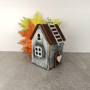 Wooden miniature house, Rustic House decor, House in Scandinavian style, Miniature House handmade decor