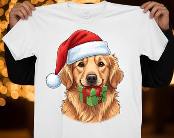 Golden Retriever Christmas-png: kerstmuts, cadeau-clipart (digitale download)