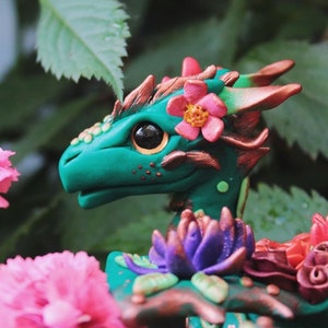 Custom Tropical flower dragon figurine - forest dragon figure - summer dragon sculpure - magic forest animal - floral lover - dragon gift