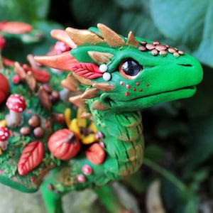 Magical autum forest dragon figurine - pumpkin dragon figure - woodland dragon - ooak fantasy ornament - magic animal - dragon lover gift