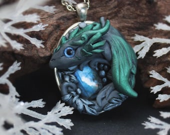 Labradorite Dragon  Necklace - Handmade Forest Dragon jewelry - Fantasy Gift