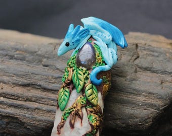 Enchanted Forest Dragon Pendant with Quartz and Labradorite – Fantasy Jewelry