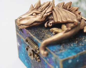 Galaxy Dragon Treasure Chest –Dragon Ring Box - Fantasy Jewelry Holder
